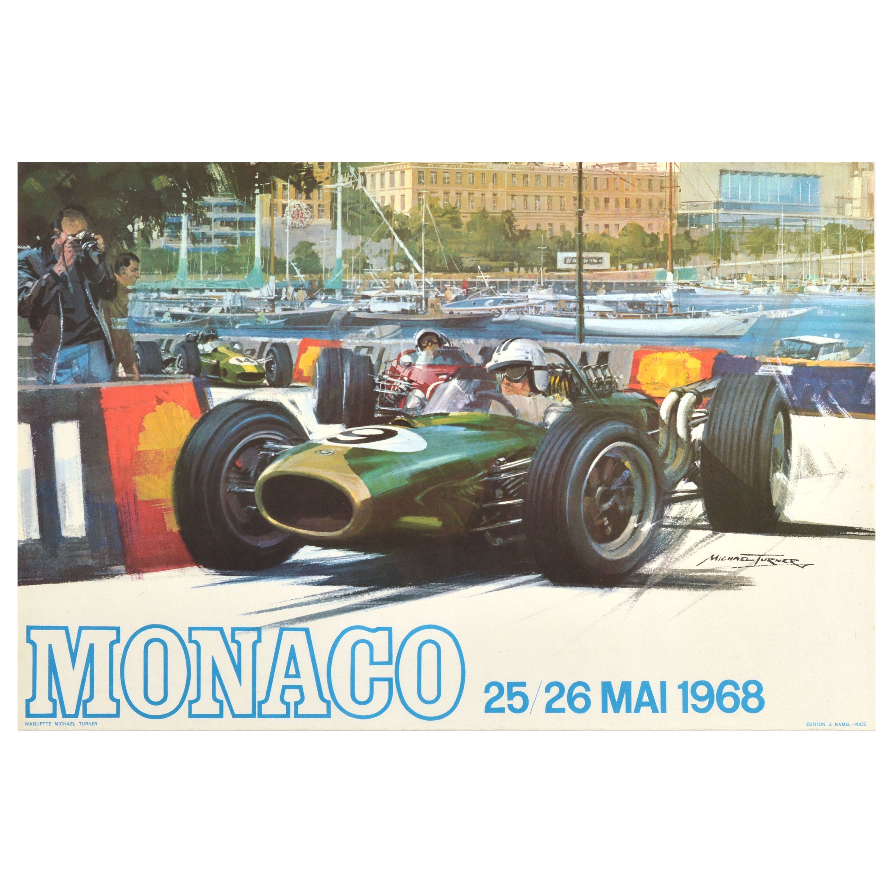 Original-Vintage- Motorsport-Poster Monaco Grand Prix 1968 Formel Eins-Rennkunst