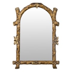 French Black Forest Turn of the Century Giltwood Faux Wooden Mirror, circa 1900
