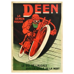 Original Antique Motorsport Circus Poster Deen Le Demon Rouge Red Devil Design