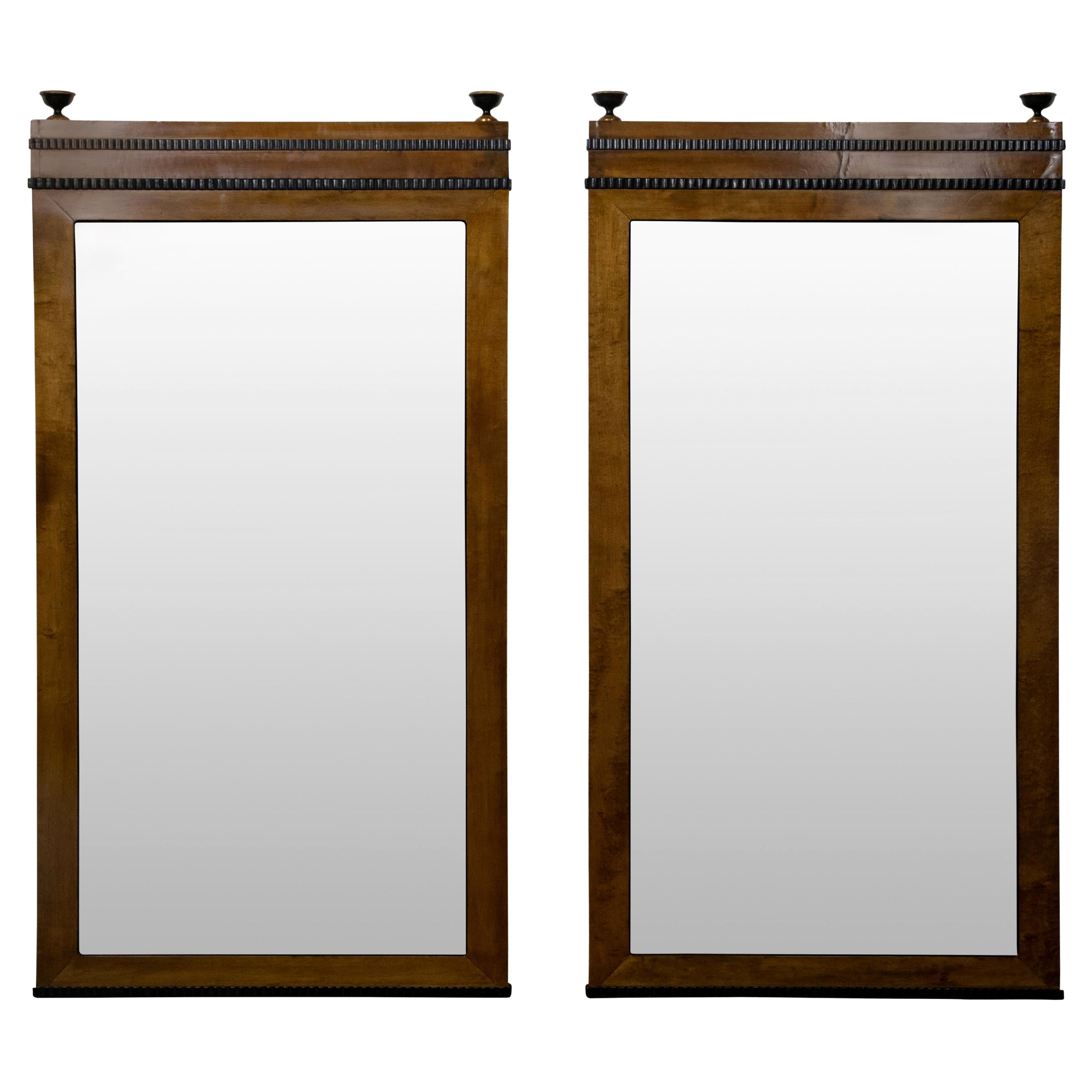 Large Walnut Pair of Wall Mirrors Made of 19th Century Biedermeier Components For Sale