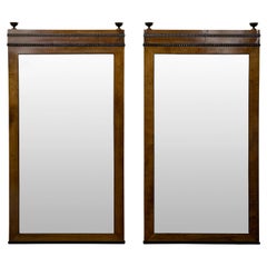 Large Walnut Pair of Wall Mirrors Made of 19th Century Biedermeier Components