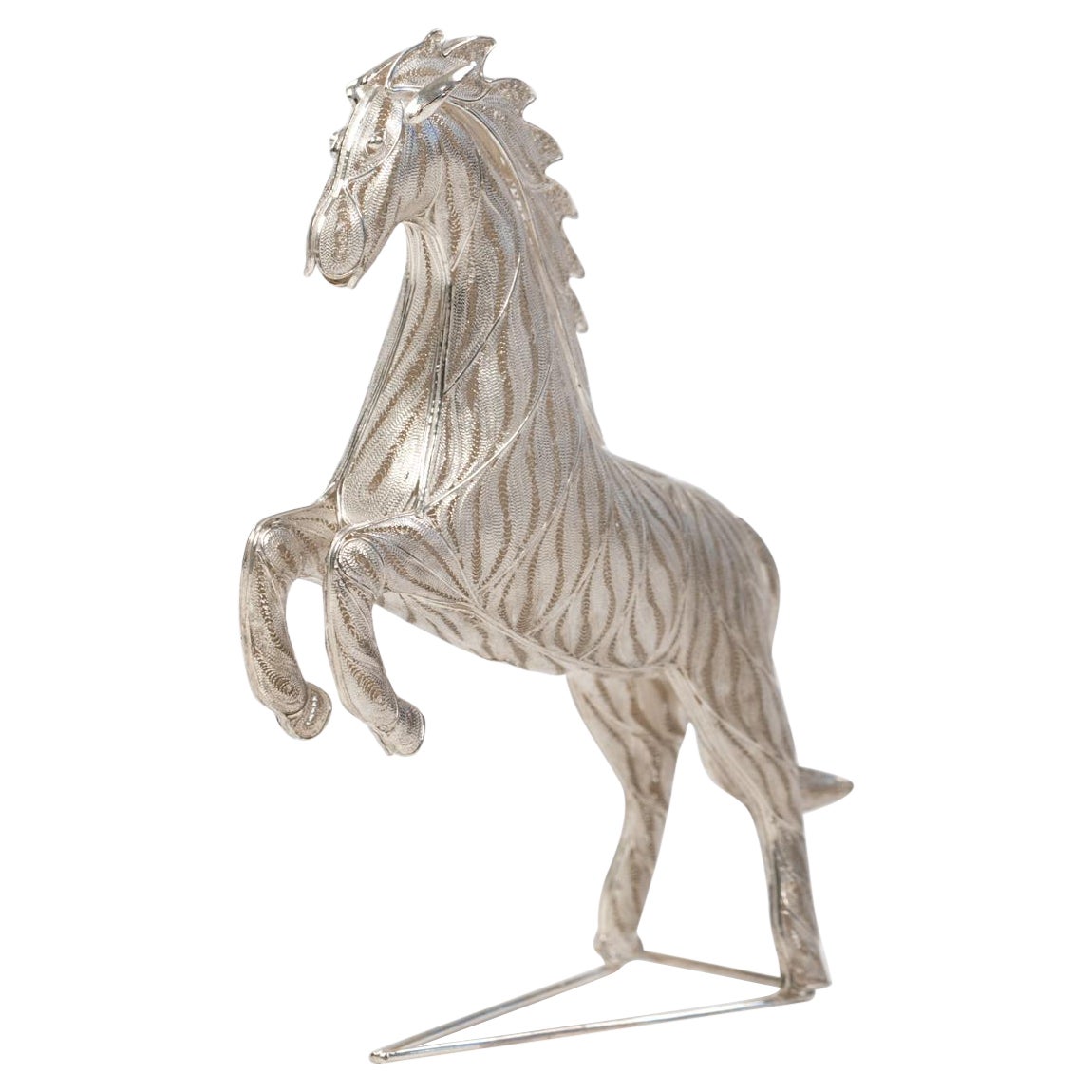 Jumping Horse Sculpture 925 Silver Handcrafted Filigree Technique Germany 2005 For Sale