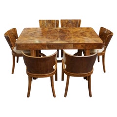 English Art Deco Extendable Dining Table and Six Chairs