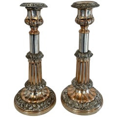 Unusual Pair Of Antique Quality Sheffield Plated Telescopic Candlesticks