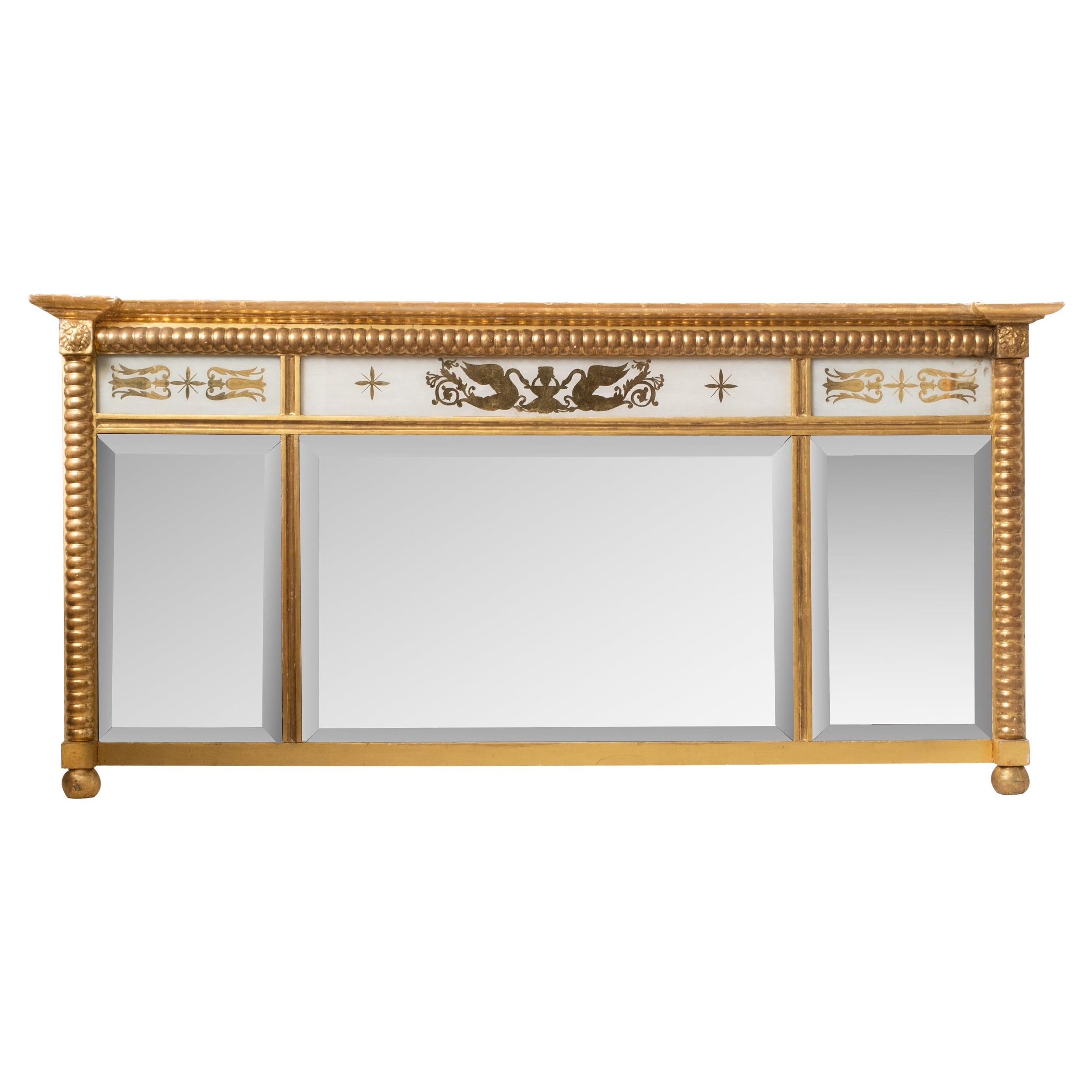 Carved  Federal Period Gilt and Eglomise Over Mantle Mirror