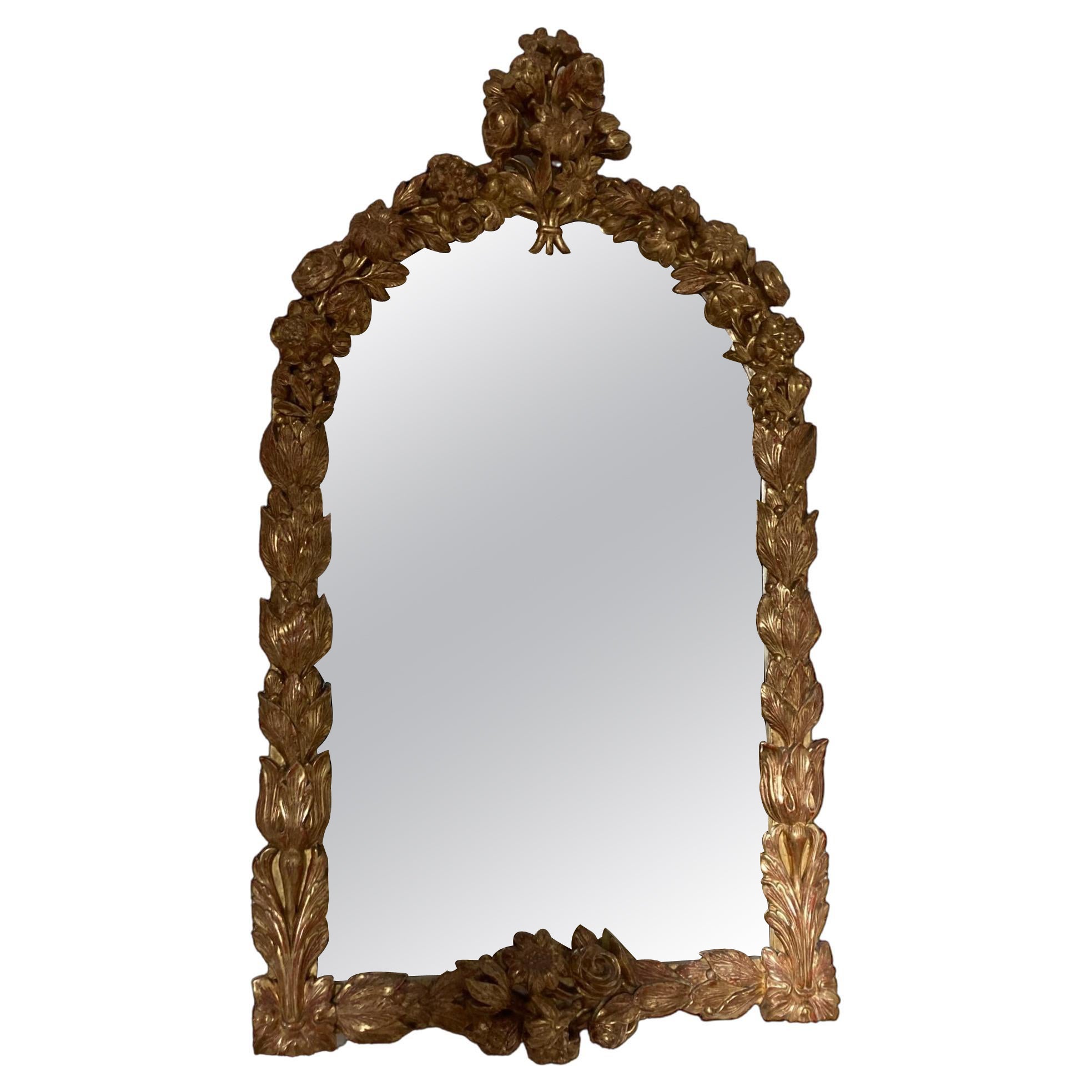 19th Century French Carved Giltwood Overmantle Mirror For Sale