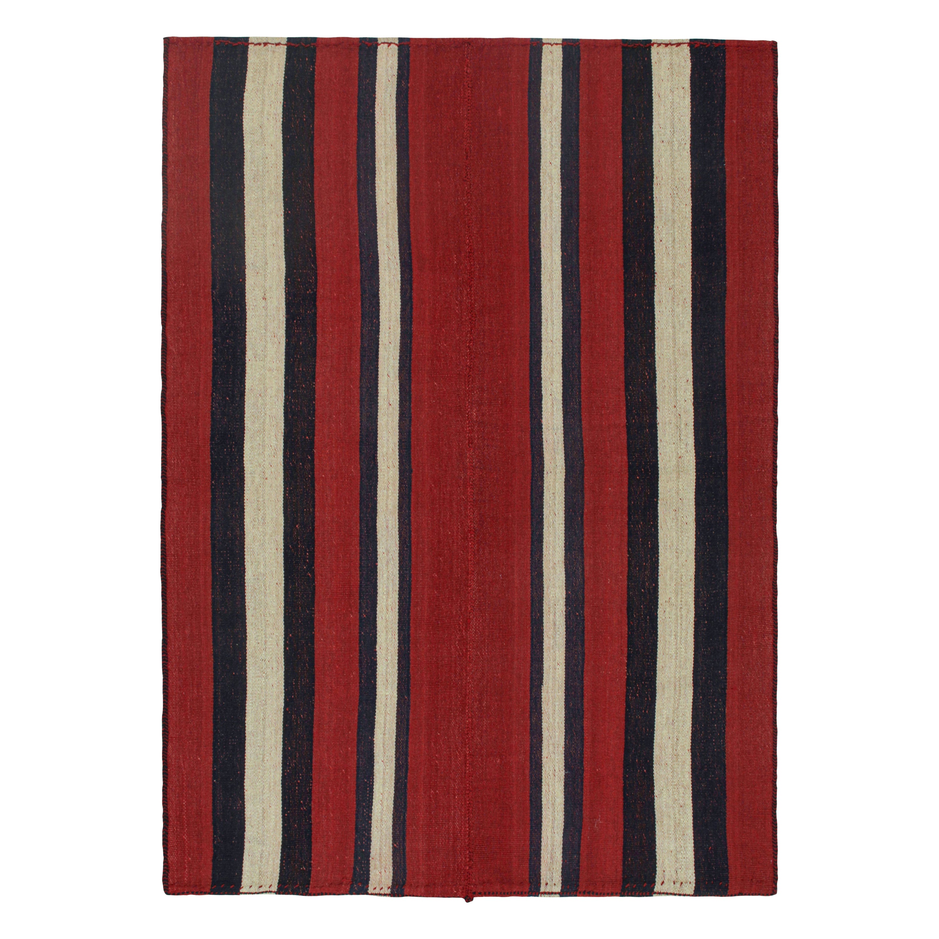 Vintage Persian Kilim with Red, Blue, and Off-White Stripes