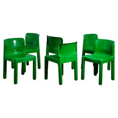 Green Plastic Chairs 4875 by Carlo Bartoli for Kartell 1970s, Set of 8