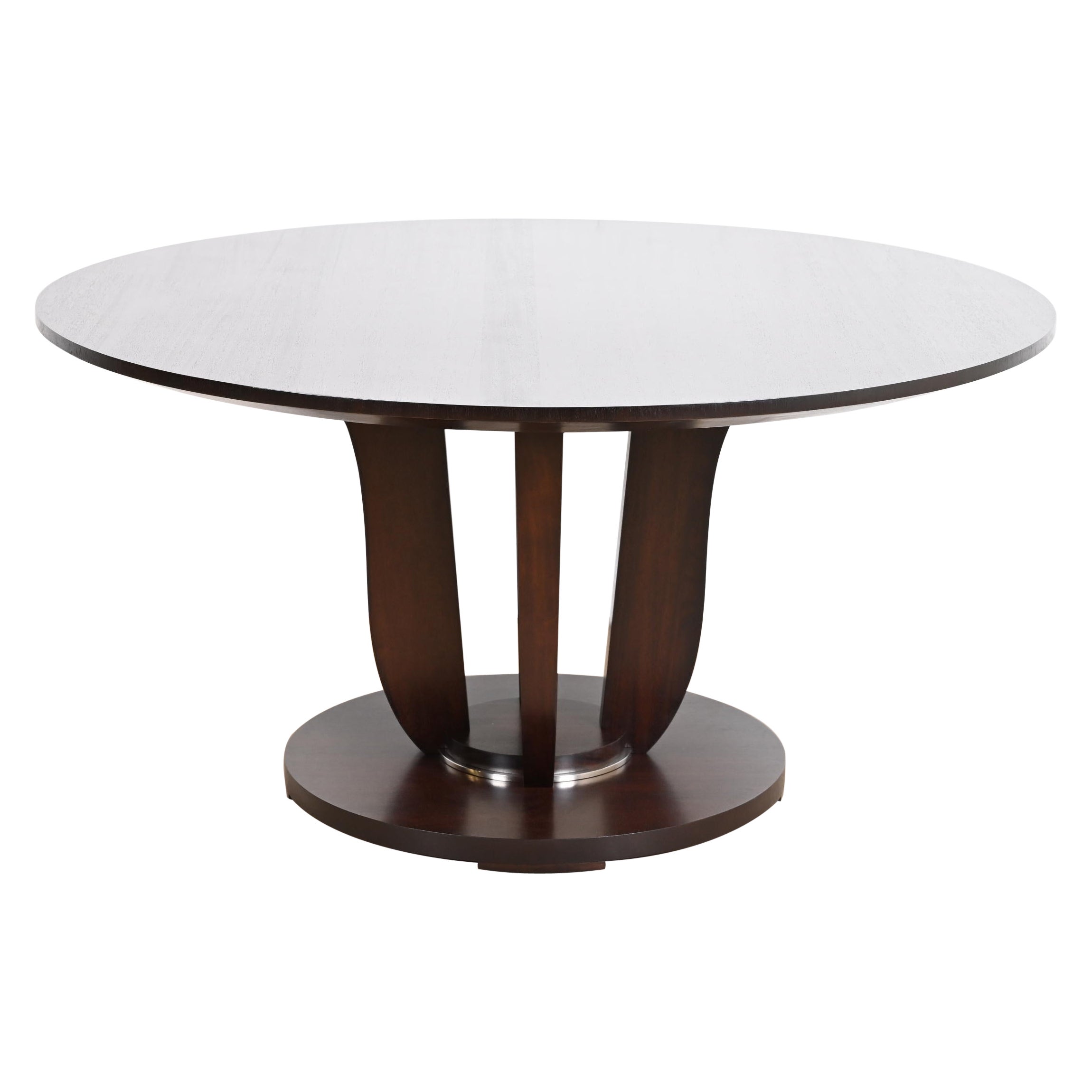 Barbara Barry for Baker Furniture Modern Art Deco Mahogany Pedestal Dining Table For Sale
