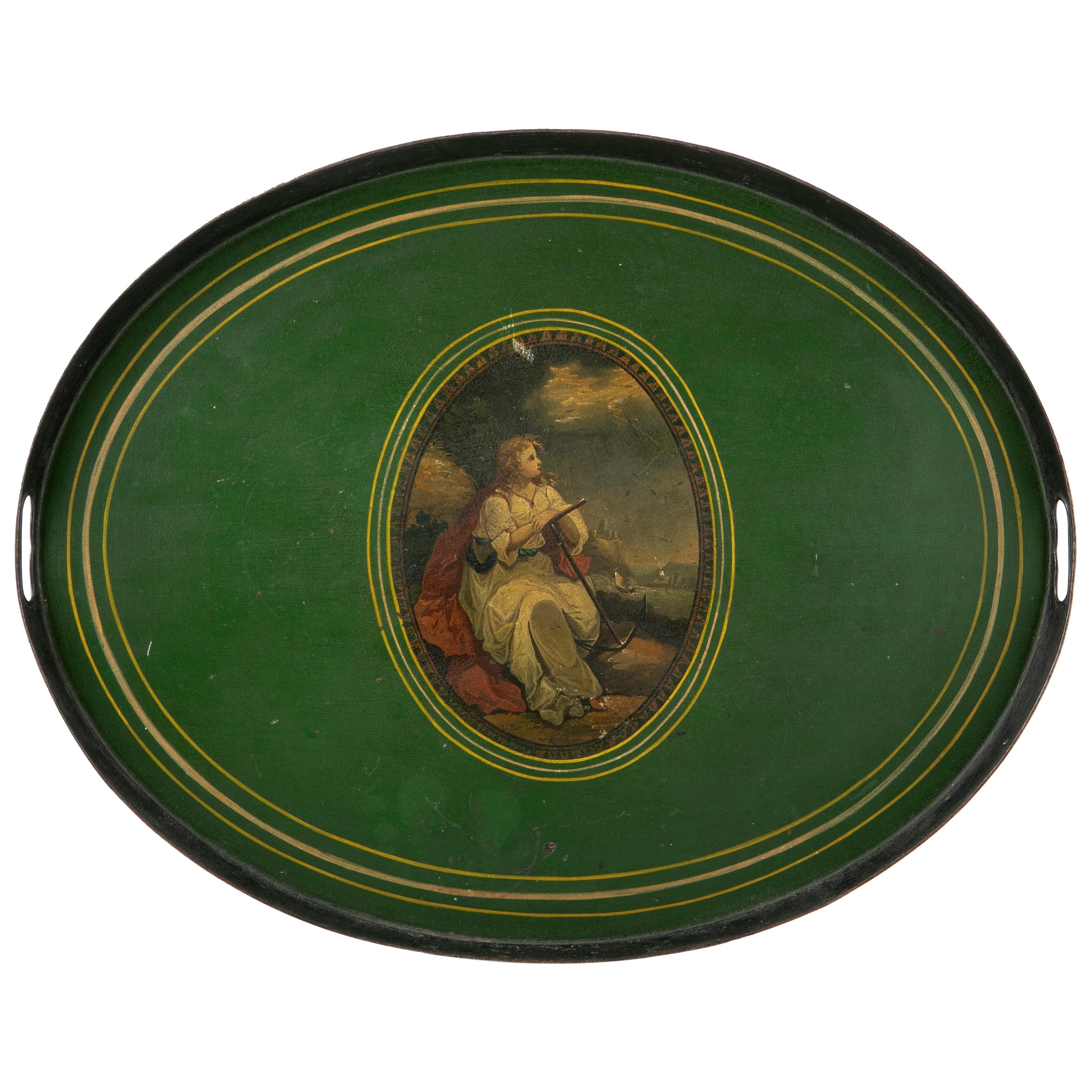 Antique 19th Century English Regency Hand Painted Tole Tray For Sale