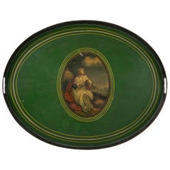 Plateau en tôle anglais ancien de style Régence du 19ème siècle peint à la main