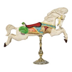 Hand Painted Midcentury Resin White Jumper Carousel Horse by C.W. Parker