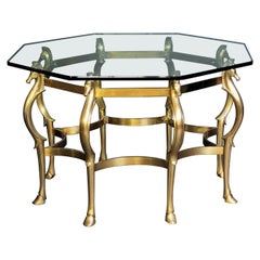 French Midcentury Bronze Center or Dining Table, Octagonal Shape, Horse Motif