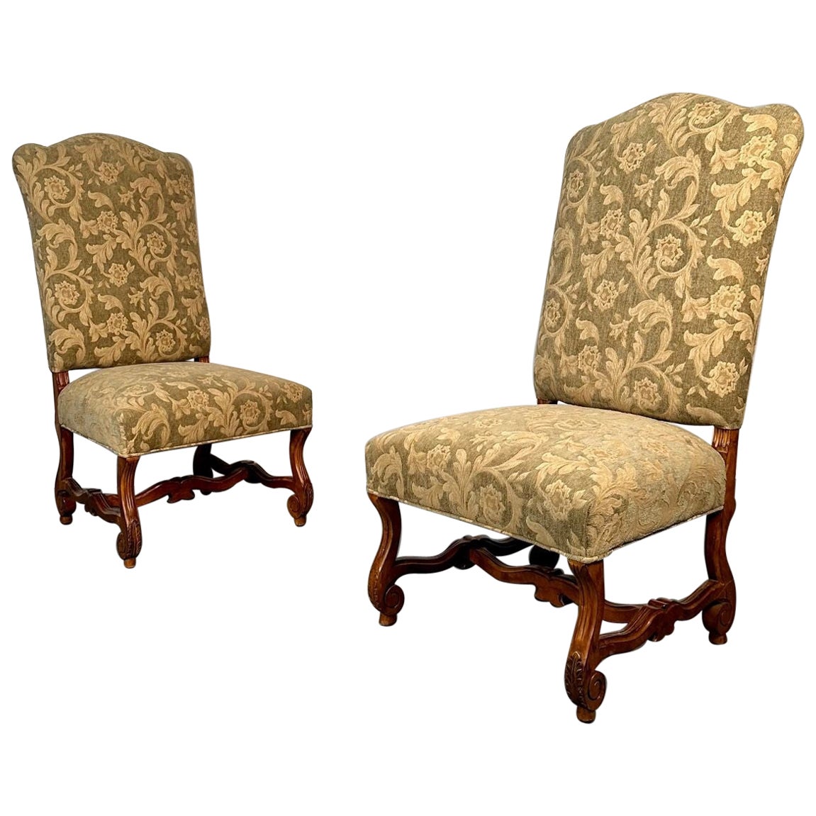 Pair of Jacobean Throne Chairs, King and Queen, Fine Fabric For Sale