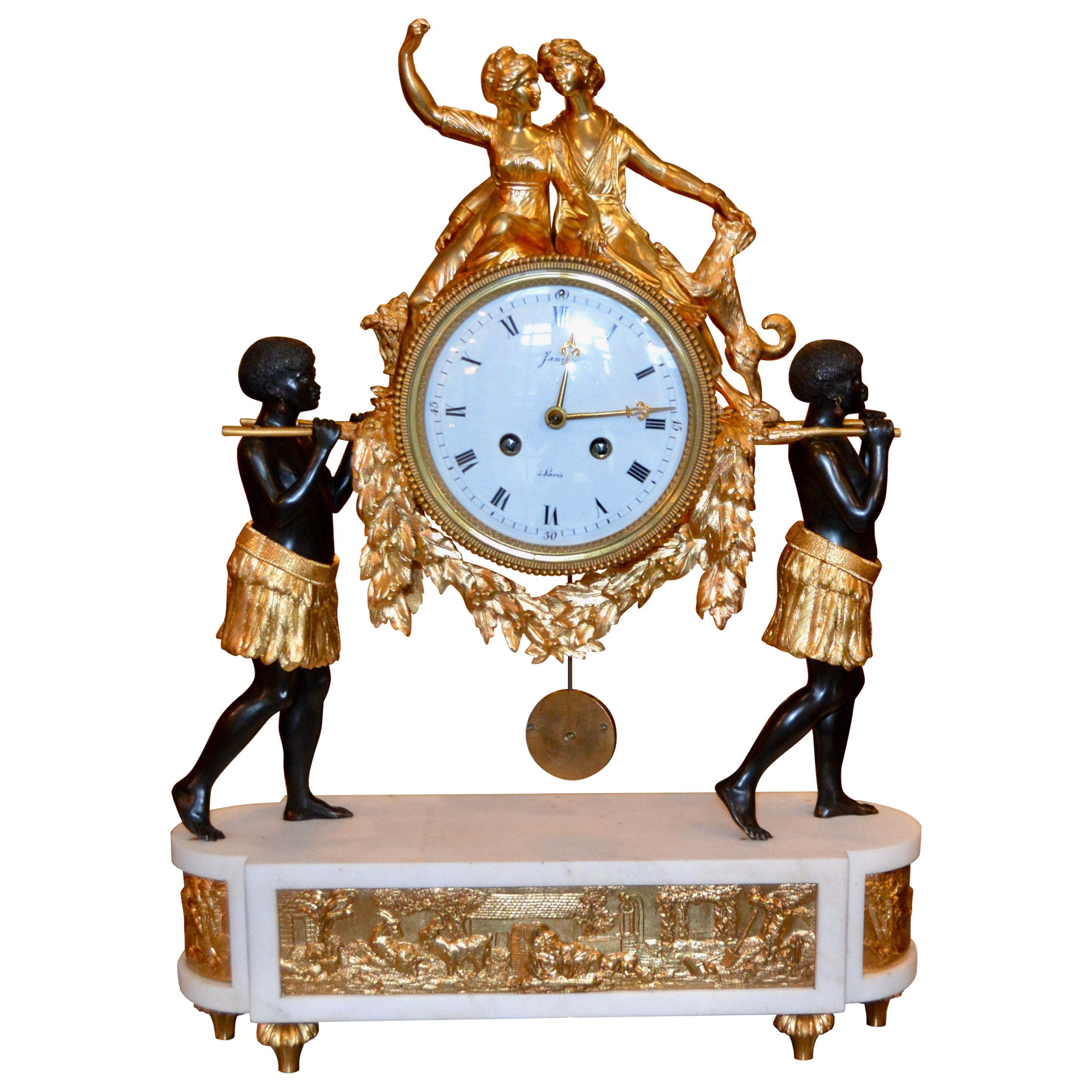 French Louis XVI Style Allegorical Clock  of “Paul and Virginie"
