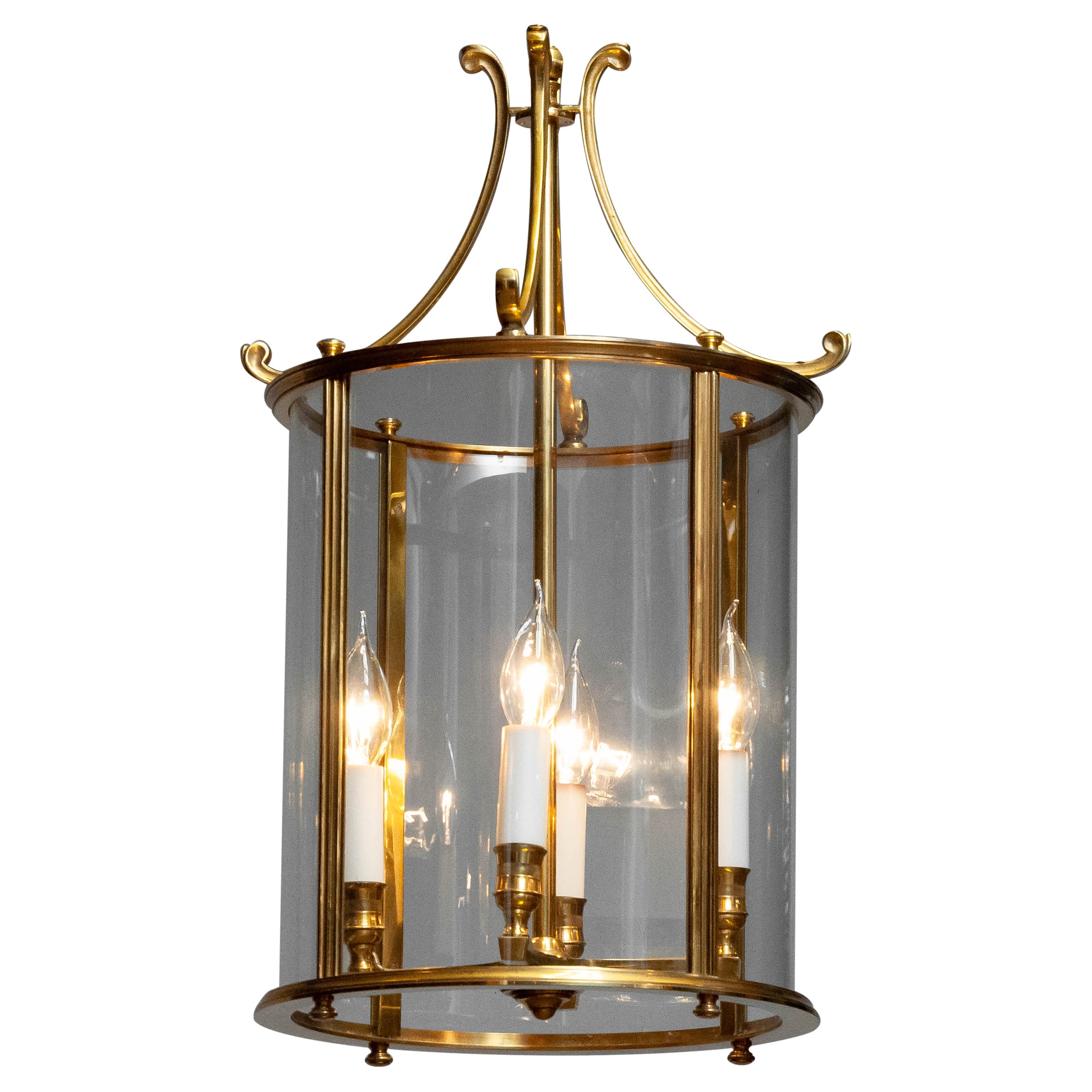 Elegant France Neoclassic Bronze Lantern with Curved Glass For Sale