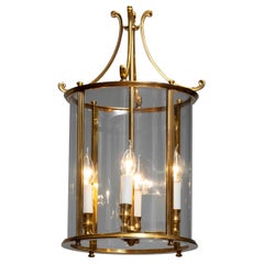 Elegant France Neoclassic Bronze Lantern with Curved Glass