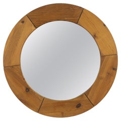 Round Pine wood  Mirror by Glasmaster Markaryd, Sweden, 1960