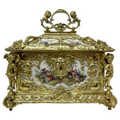 Antique French Napoleon III Limoges & Bronze D' Ore Jewel Box, circa 1865-1885