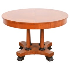 Used Baker Furniture Neoclassical Cherry Wood Pedestal Dining Table, Newly Refinished