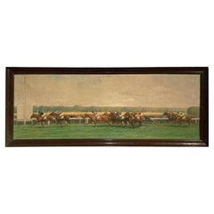 Dipinto a olio francese del XX secolo raffigurante una corsa di cavalli a Longchamp di Eugène Pechaubes