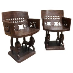 Pair of Wooden African Armchairs circa 1900 from the Dahomey Kingdom