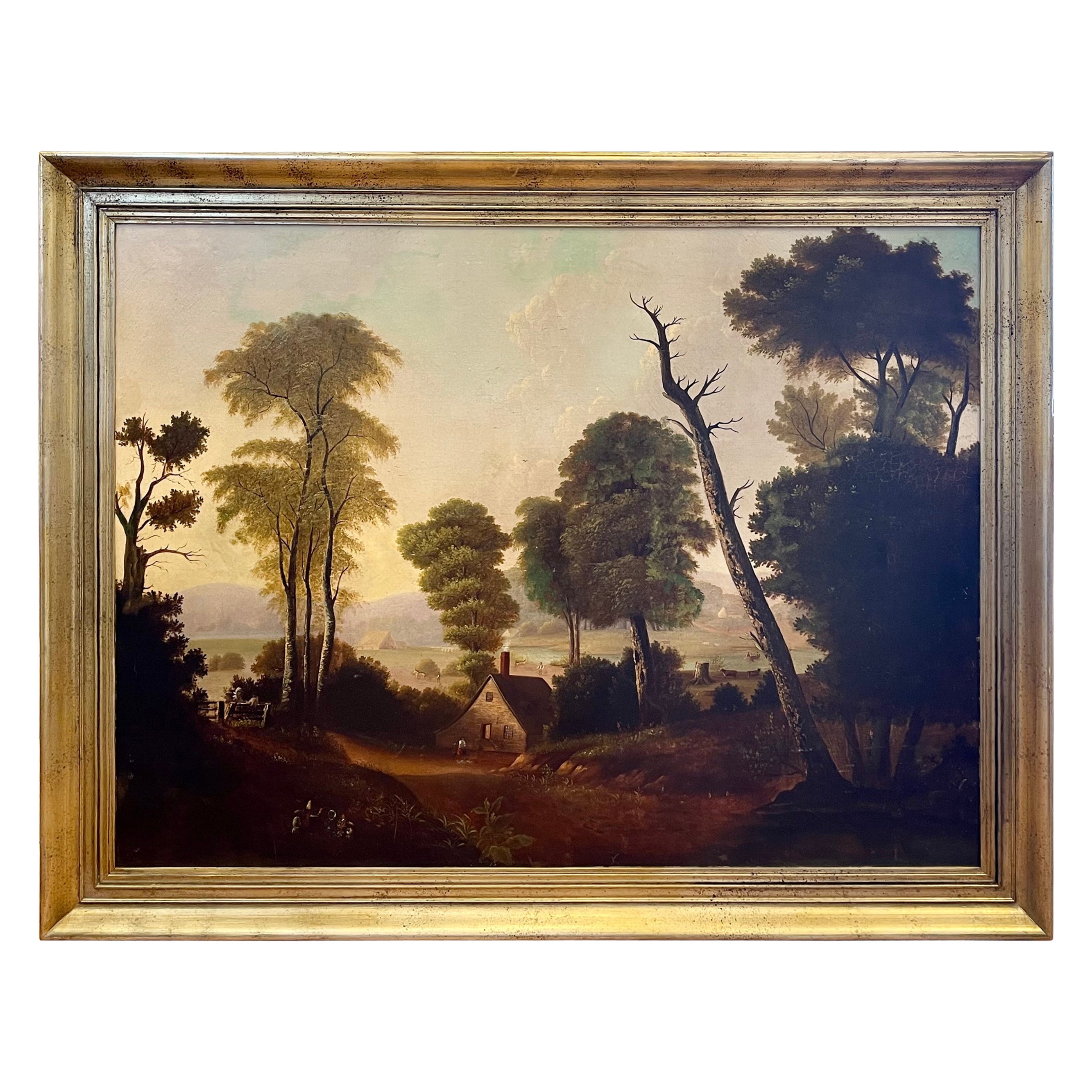 19th Century American Landscape Painting in Style of George Caleb Bingham For Sale