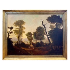 Antique 19th Century American Landscape Painting in Style of George Caleb Bingham