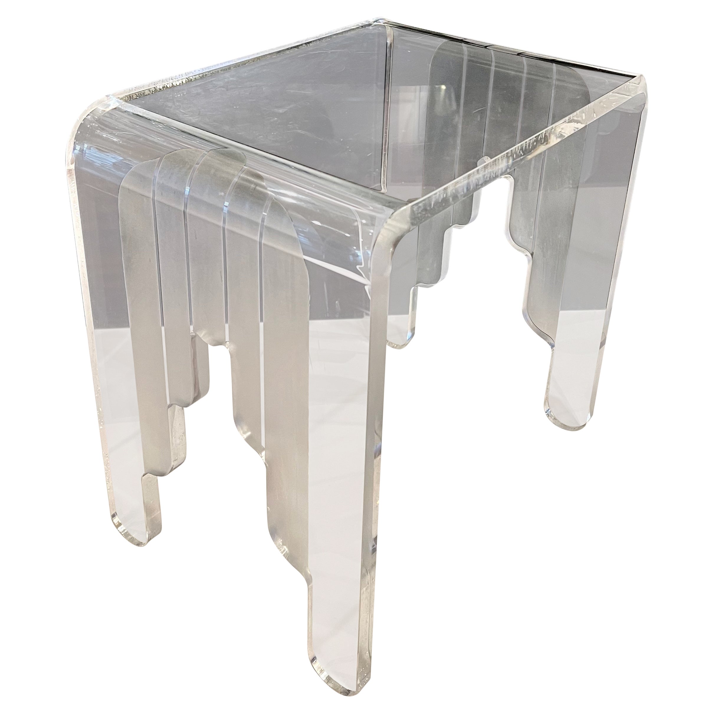 1980s Postmodern Waterfall Art Deco Style Clear & Frosted Lucite Table For Sale