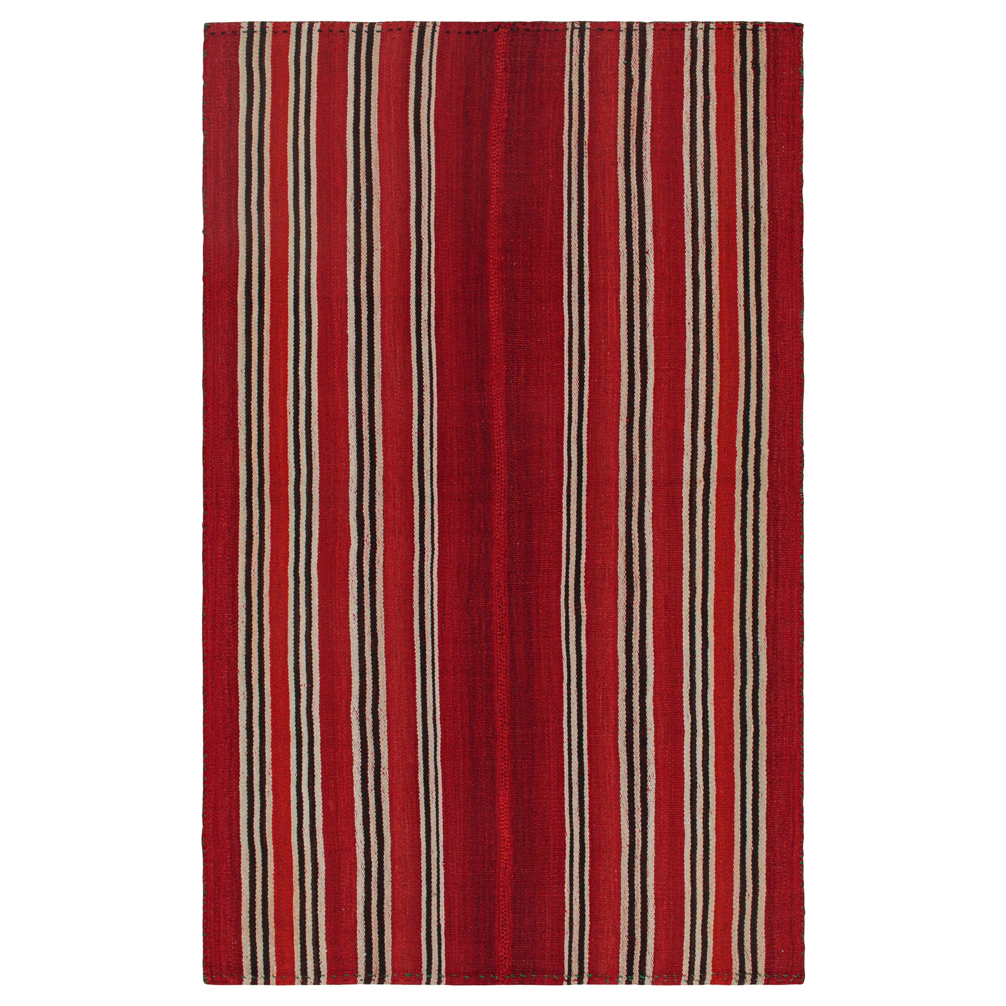 Vintage Persian Kilim with Red, Black and Off-White Stripes by Rug & Kilim For Sale