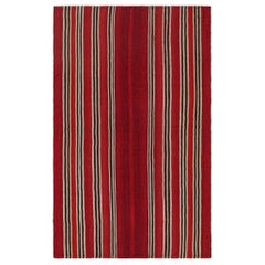 Retro Persian Kilim with Red, Black and Off-White Stripes by Rug & Kilim