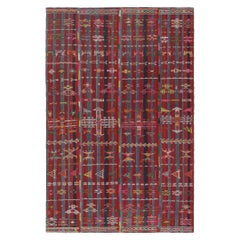 Vintage Shahsavan Persian Kilim in Red and Blue Stripes with Multicolor Patterns