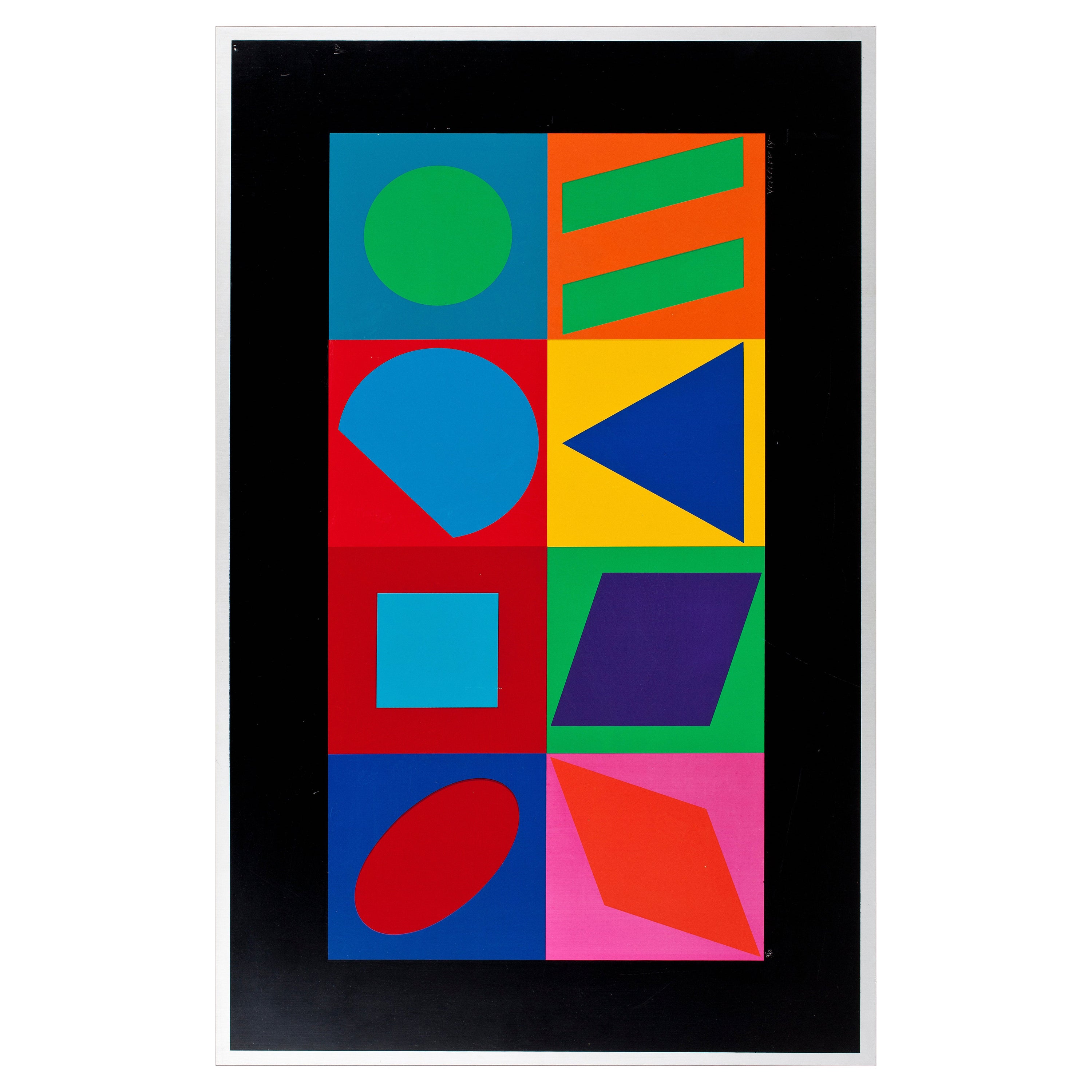 Mehrfaches auf Metall von Victor Vasarely Geometrische Komposition Signiert Frankreich 1980 im Angebot