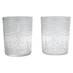 Set of 12 Antique Stourbridge Etched & Engraved Glass Juice Cups