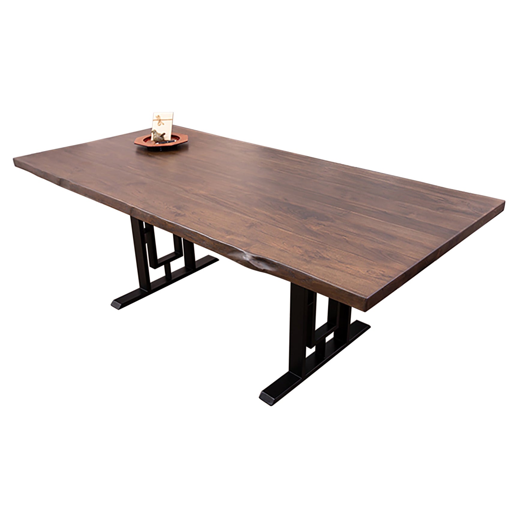 Solid Teak Live Edge Dining Table in Cocoa For Sale