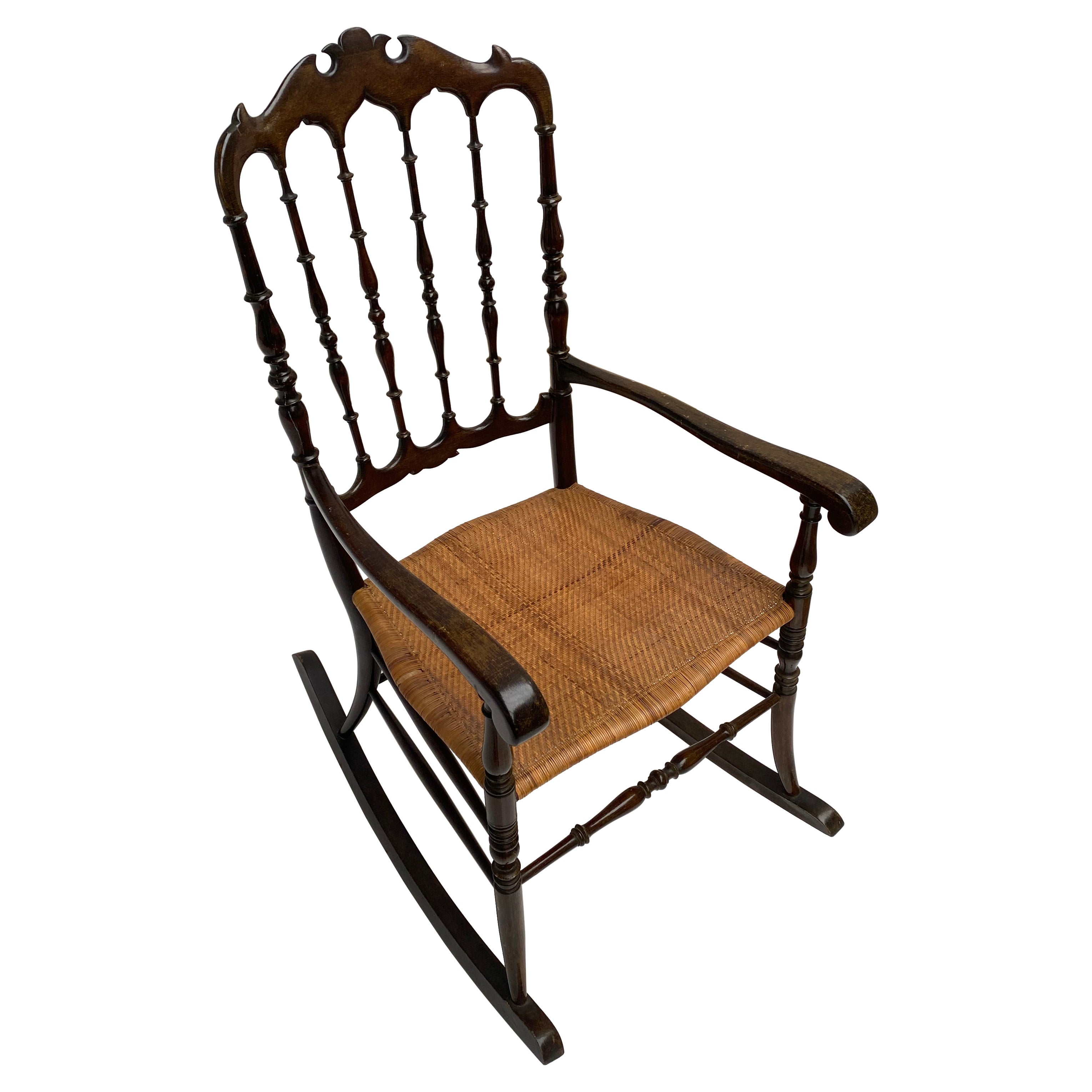 1950s Italian Chiavari Rocking Chair with Original Woven Seat For Sale