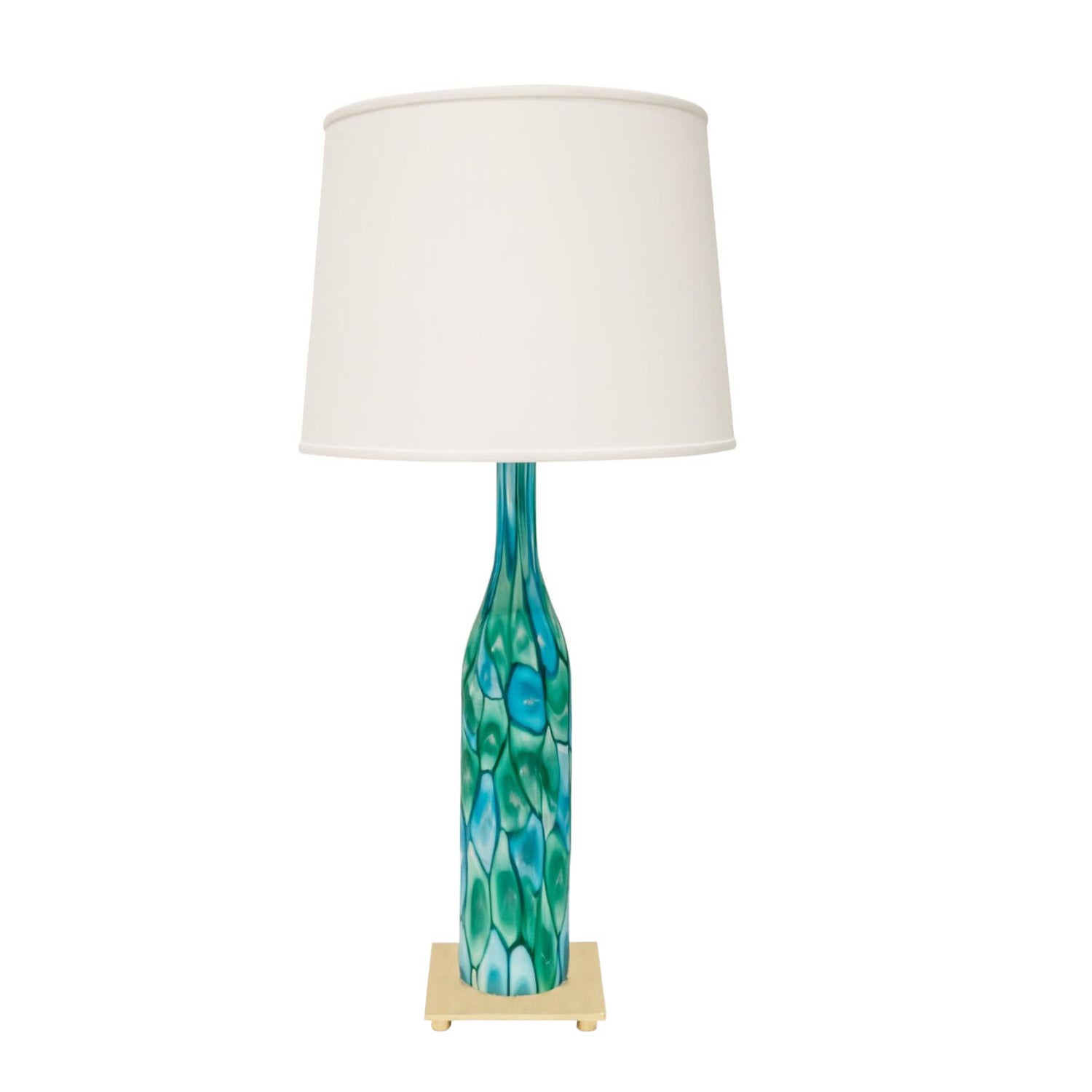 Fratelli Toso Art Glass Table Lamp with Green and Blue Murrhines, 1959