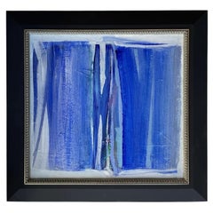 Retro 20th Century Blue-White French Abstract Oil Painting of Books by Daniel Clesse
