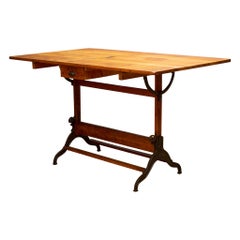 Large Antique Dietzgen Wood and Cast Iron Drafting Table, circa 1930