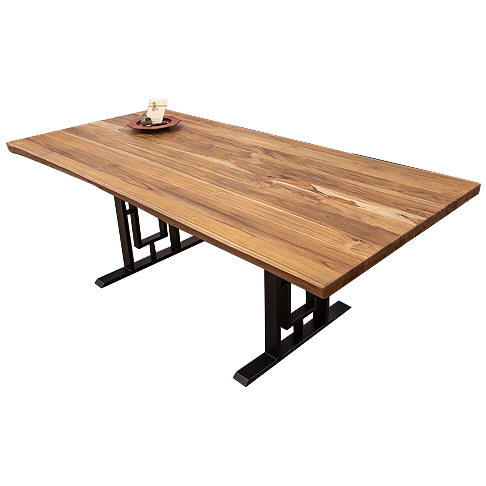 100% Solid Teak Live Edge Dining Table in Autumn, Color Chip Sample Available For Sale