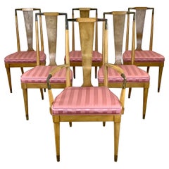 Retro Mid-Century Modern Highback Burl Dining Chairs by J.L. Metz- Set of Six