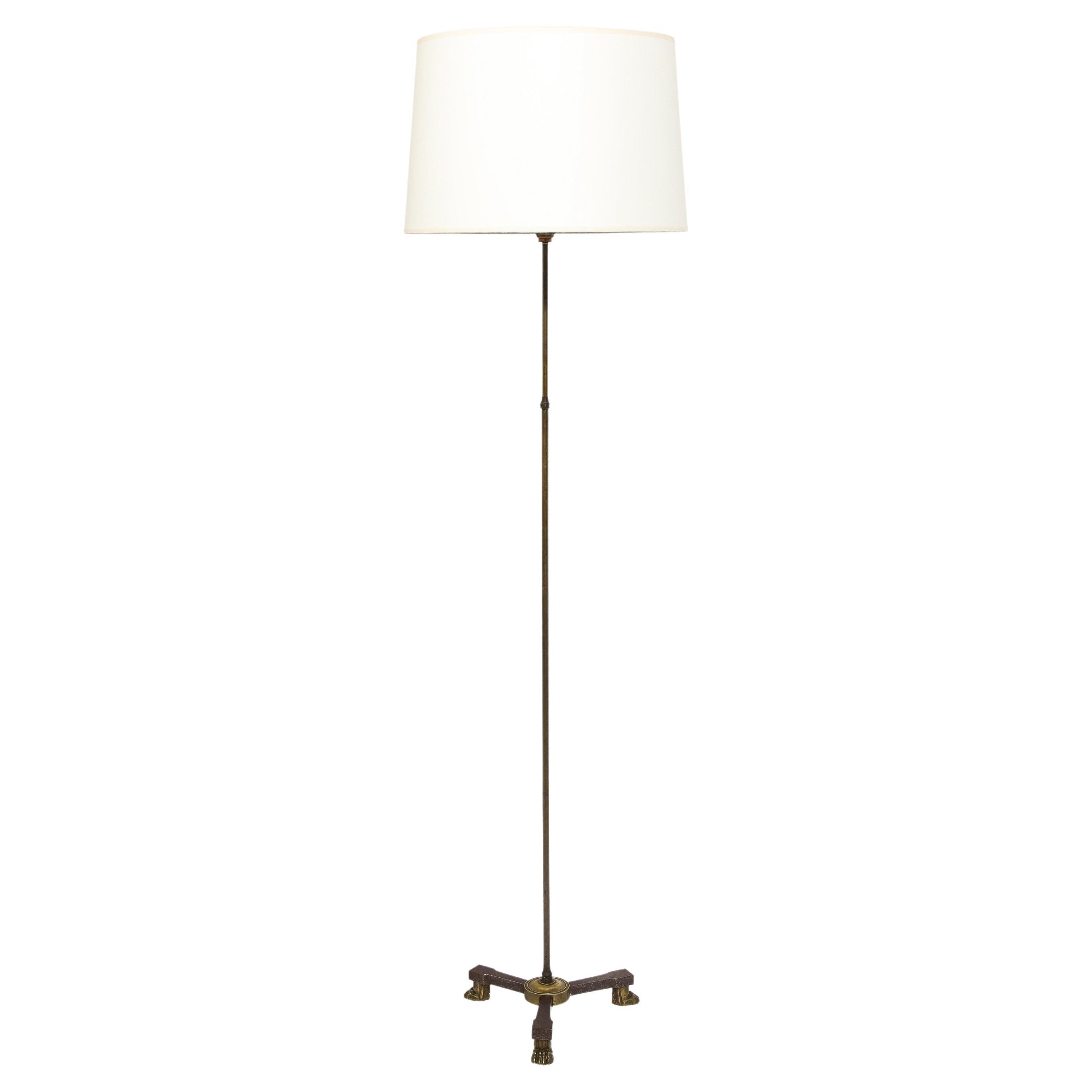 Neoclassical Bronze Floor Lamp Attributed to André Arbus, France, 1940s For Sale