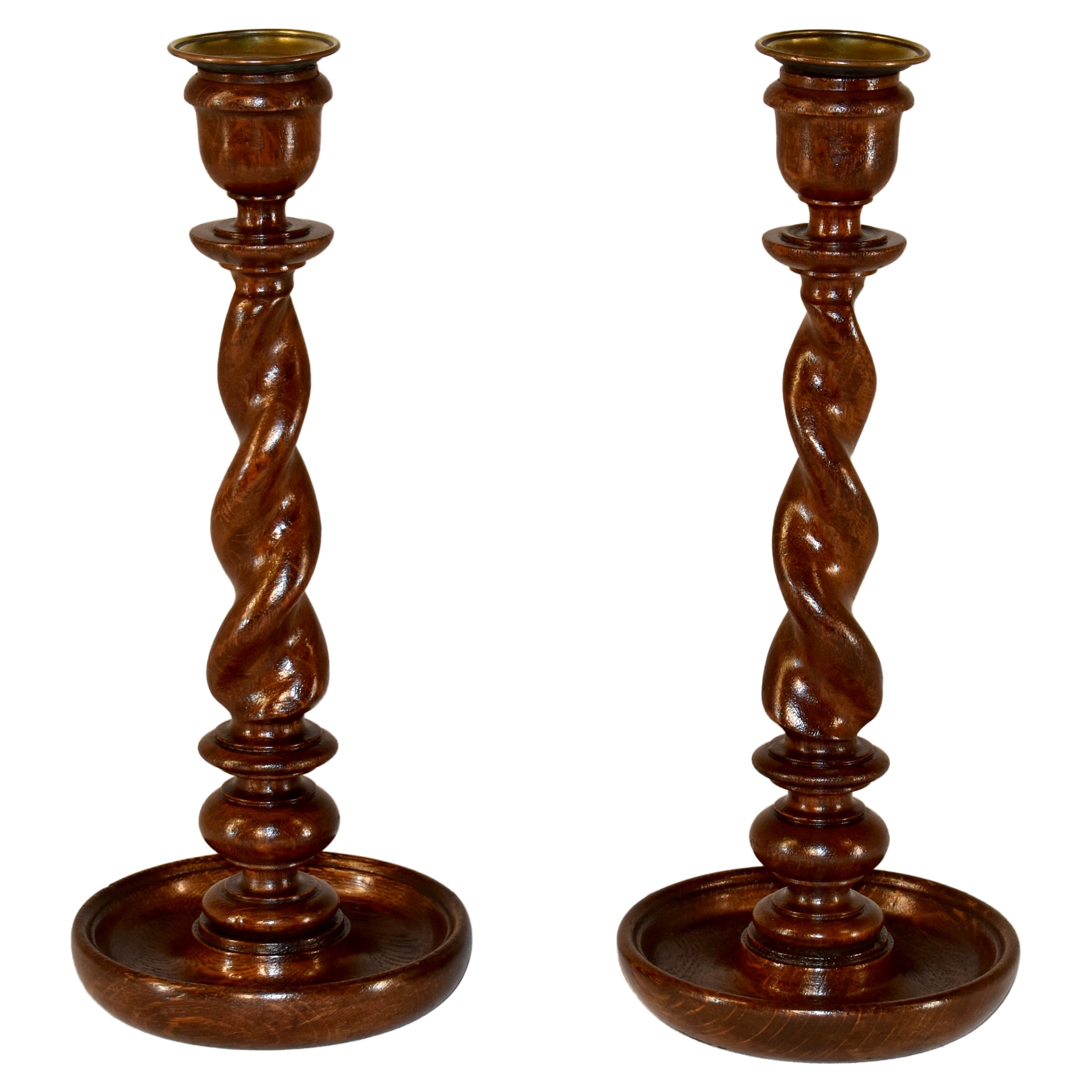 Pair of 19th Century English Oak Candlesticks For Sale