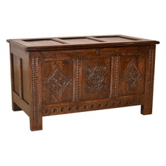 19th Century English Oak Carved Blanket Chest