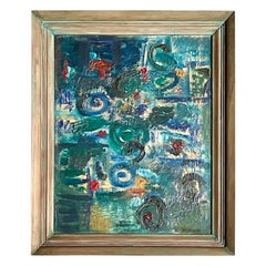 Retro MCM Original Abstract Oil on Board Signed