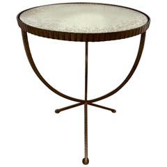 Contemporary Gold Toned Round Iron and Glass Accent Table