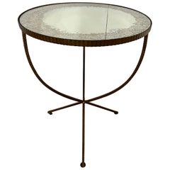Mid-Century Modern Style Gold Toned Round Iron and Glass Side Table