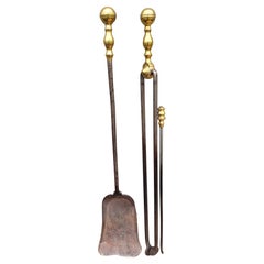 Used Set of 3 George III Style Cast and Polished Brass and Steel Fireplace Tools Set