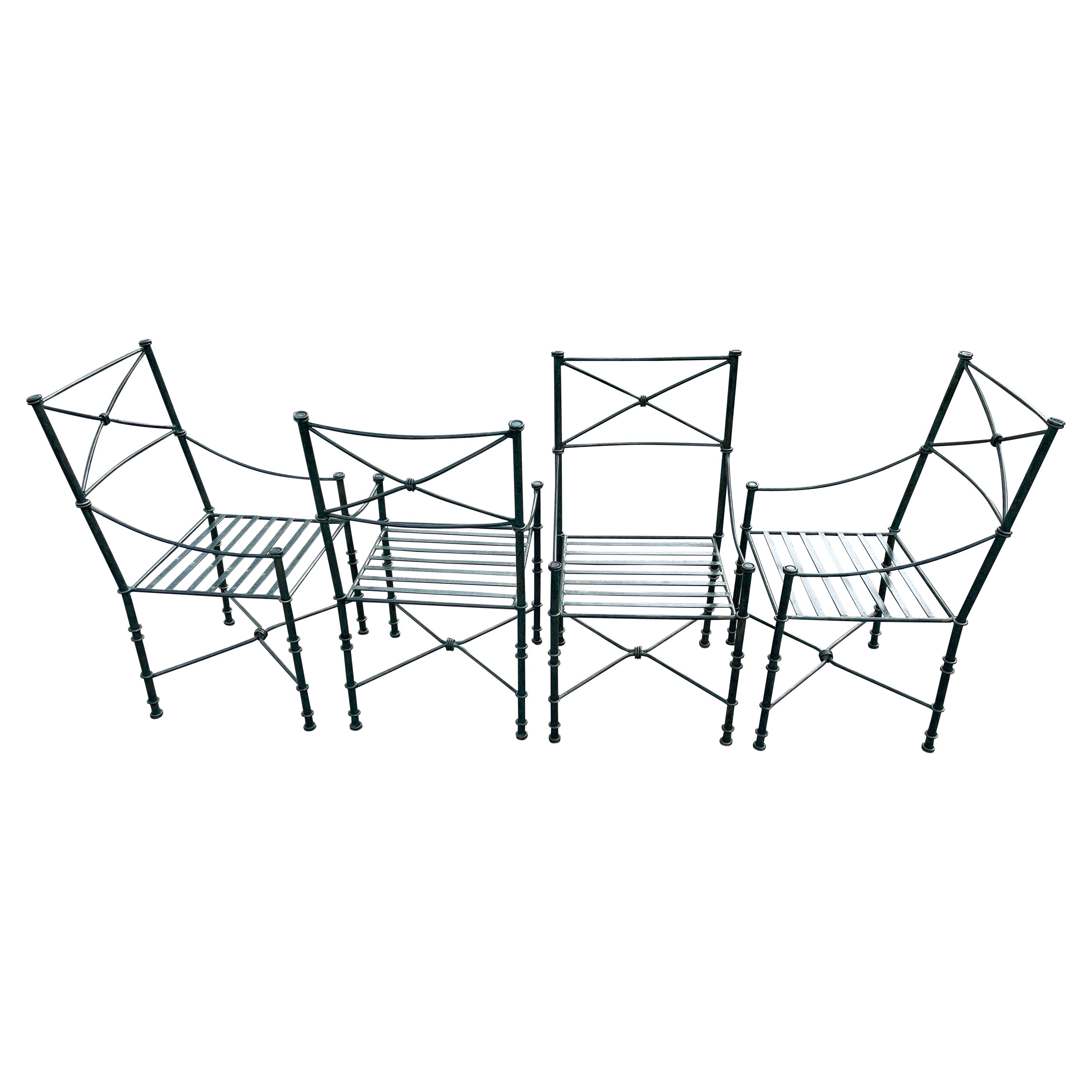 Giacometti Inspired Wrought Iron Chairs Aset of 4 Dining Chairs