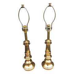 20th Century Stiffel Solid Polished Brass Table Lamps, Pair
